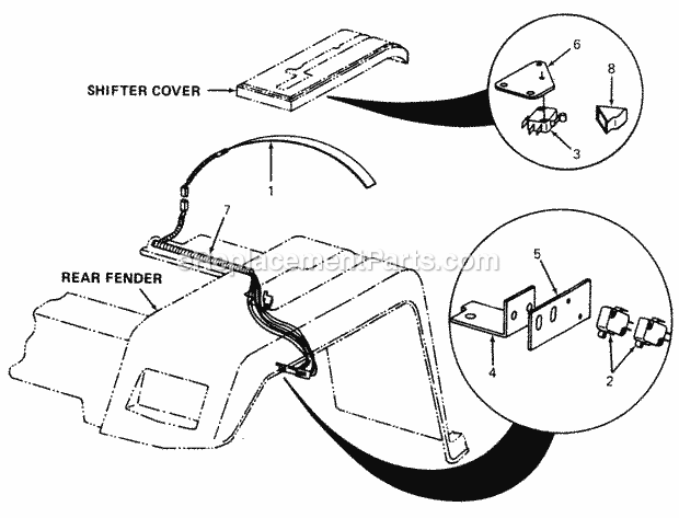 Switches & Wiring -Seat & Fenders Diagram and Parts List for 1105 135-292-100, 135-292-399, 0350039U, 136-292-1 Cub Cadet Lawn Mower